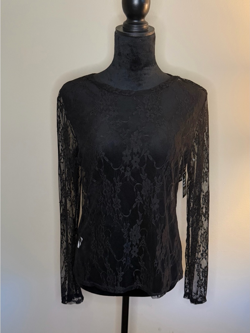NWT Express Black Floral Lace Long Sleeve Top Size Medium